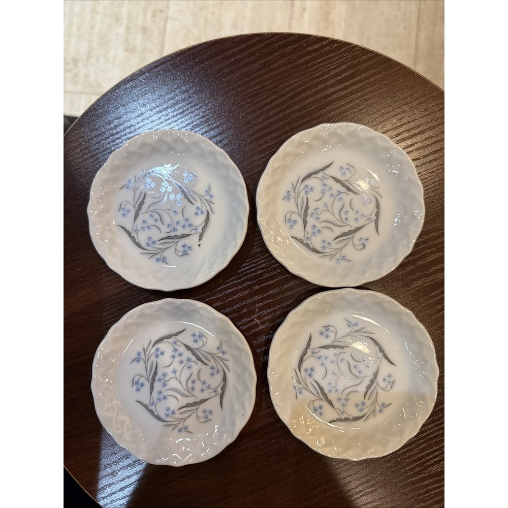 Set Of 4 Harmony Small‎ Ceramic Plate Small Blue Flowers 4"